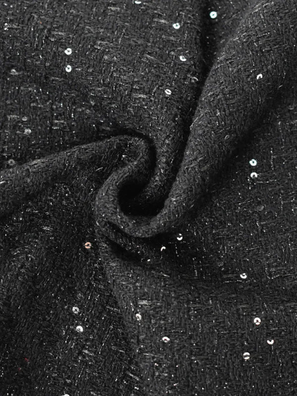 Tweed de coton mélangé à paillettes noires Tweed de coton mélangé à paillettes noires