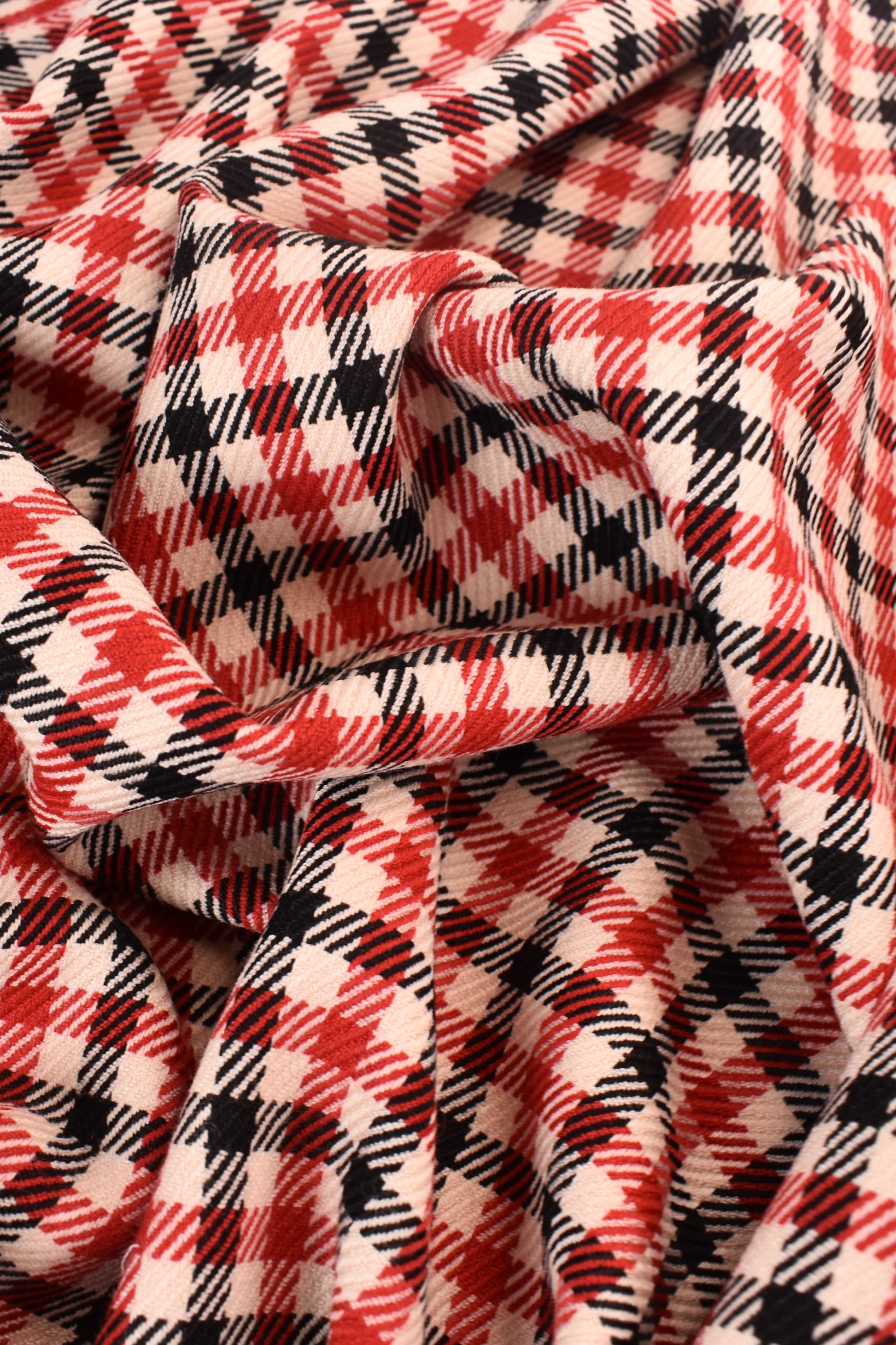 Jacquard stretch viscose blend check pattern