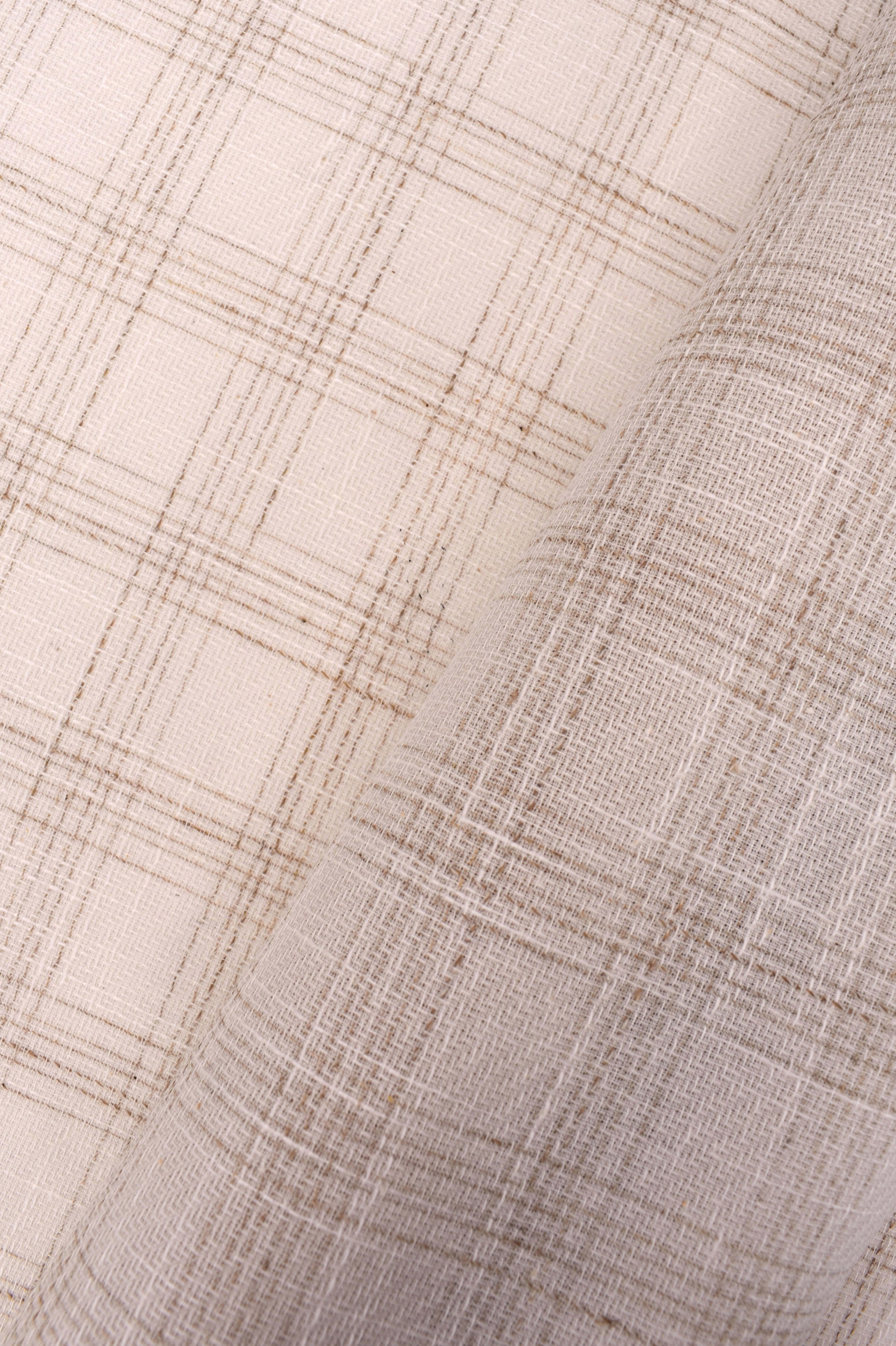 Twill wool blend fabric with virgin wool, cotton, and linen check pattern