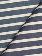 Denim misto cotone e lino fantasia a righe - 8,5 oz, Blu, 64% Cotone - 36% Lino