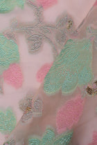Mousseline de soie fil coupé de Soie et Viscose motif floral, Rose, 43% Soie - 56% Viscose - 1% Fibre métallique