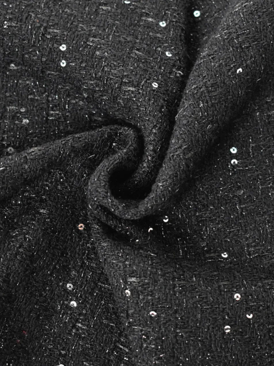 Tweed mezcla de algodón con lentejuelas negras Tweed mezcla de algodón con lentejuelas negras
